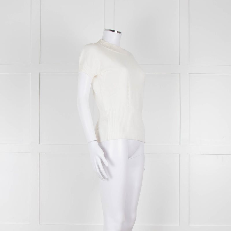 Maxmara Cream Short Sleeve Back Button Cotton Jumper