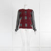 Mary Katrantzou Black Silk Top with Raised Burgundy Check