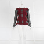 Mary Katrantzou Black Silk Top with Raised Burgundy Check
