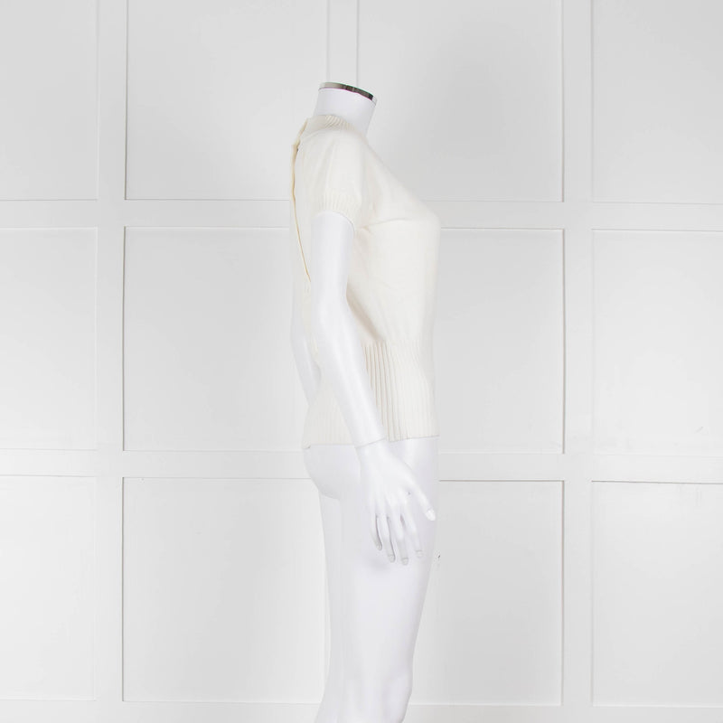 Maxmara Cream Short Sleeve Back Button Cotton Jumper