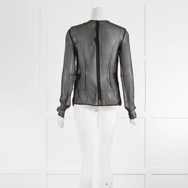 Mary Katrantzou Black Silk Top with Raised Burgundy Check