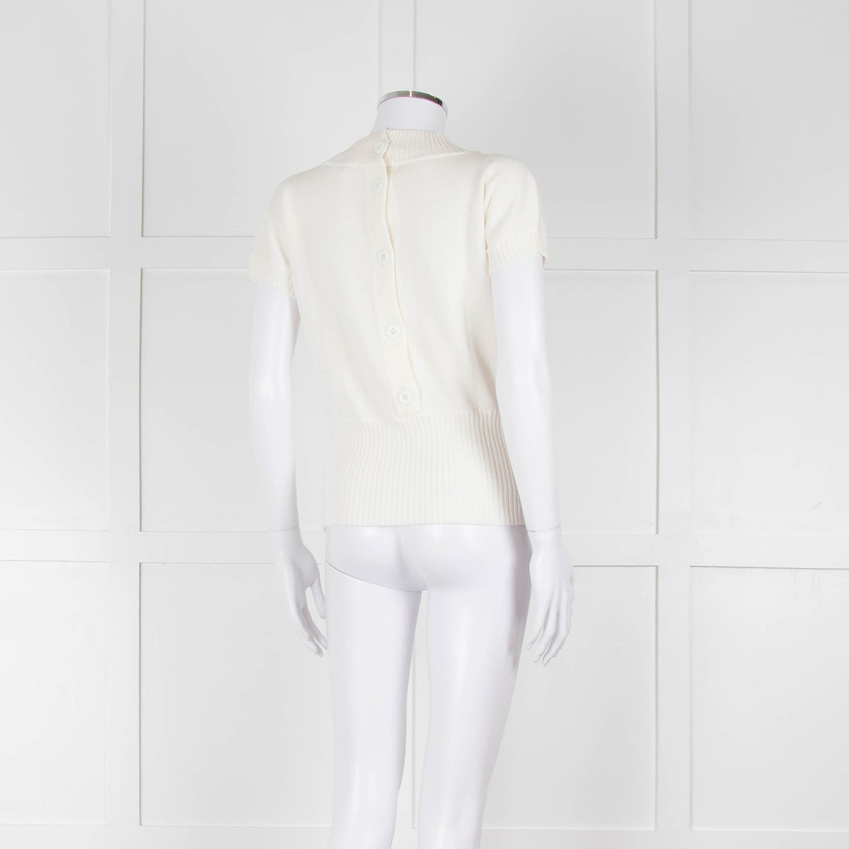 Maxmara Cream Short Sleeve Back Button Cotton Jumper