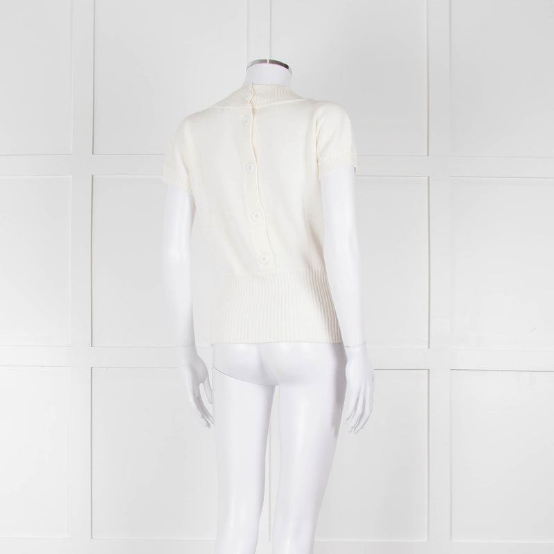 Maxmara Cream Short Sleeve Back Button Cotton Jumper