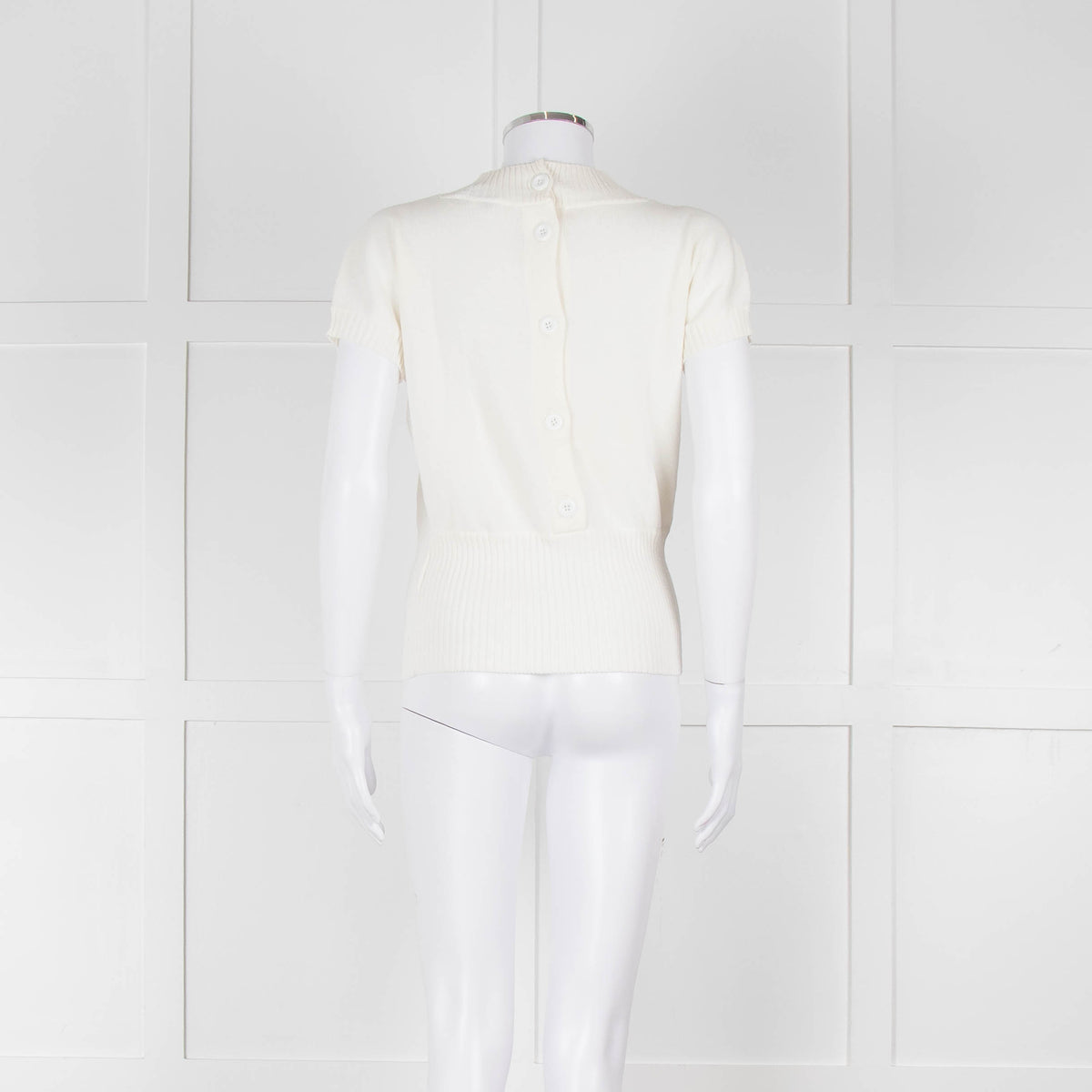 Maxmara Cream Short Sleeve Back Button Cotton Jumper