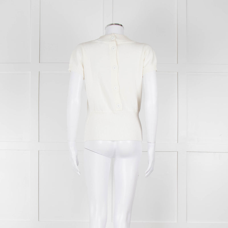 Maxmara Cream Short Sleeve Back Button Cotton Jumper