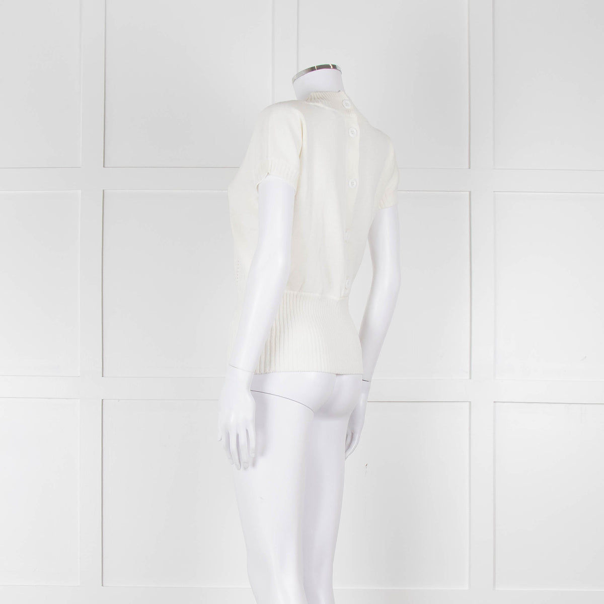 Maxmara Cream Short Sleeve Back Button Cotton Jumper
