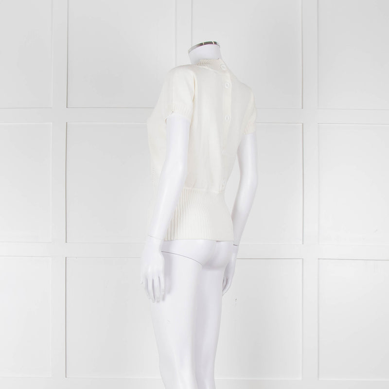 Maxmara Cream Short Sleeve Back Button Cotton Jumper