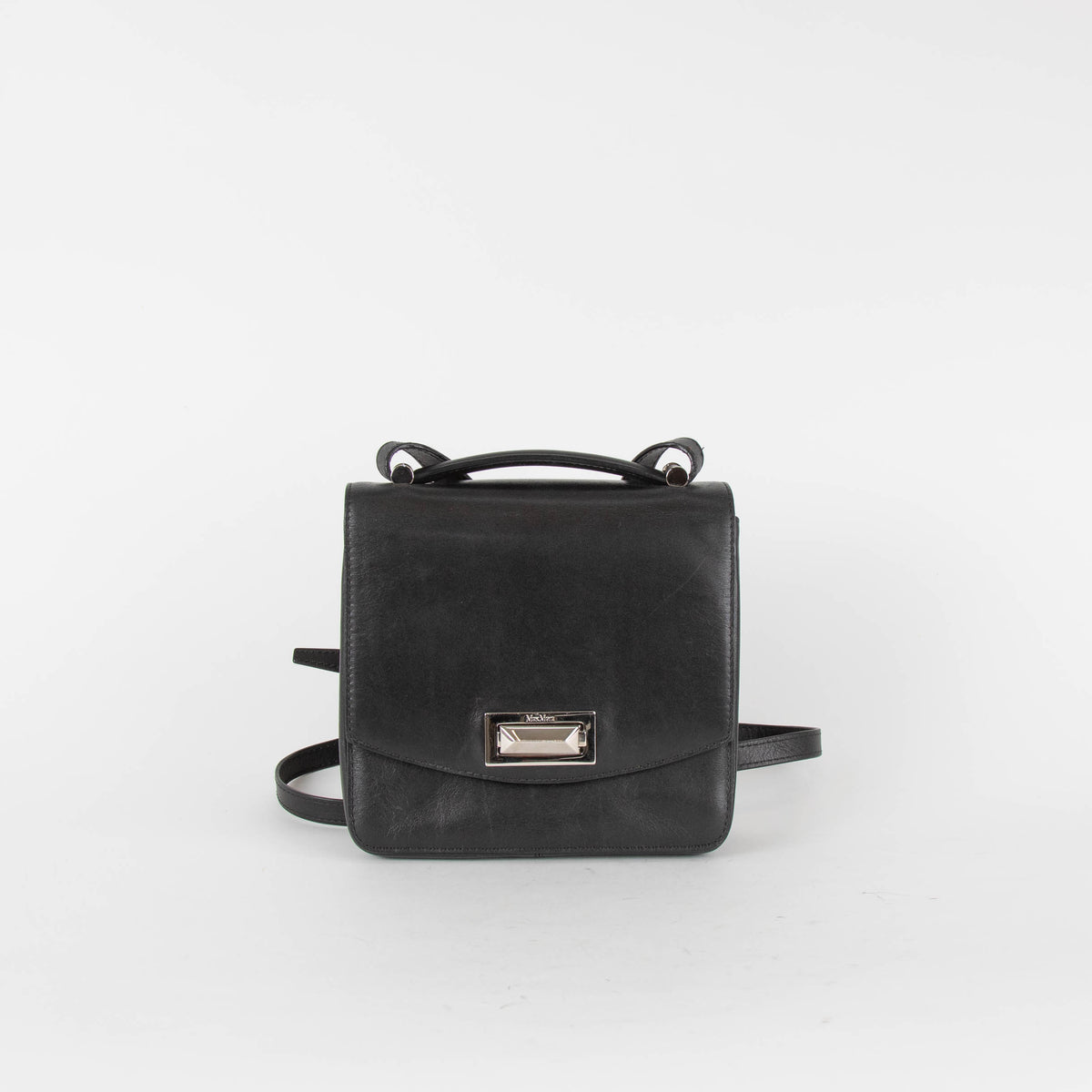 Max Mara Black Leather Silver Hardware Crossbody Bag
