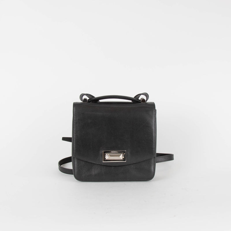 Max Mara Black Leather Silver Hardware Crossbody Bag