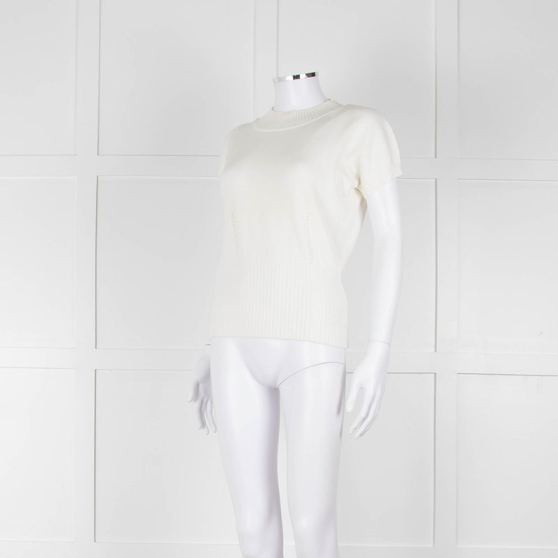 Maxmara Cream Short Sleeve Back Button Cotton Jumper