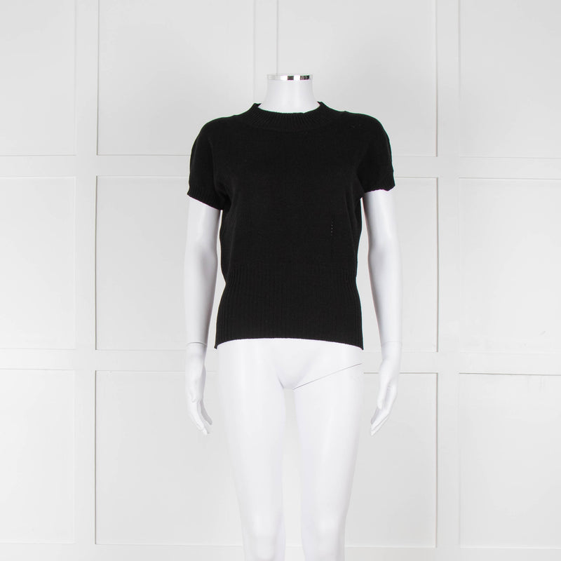 Maxmara Black Short Sleeve Back Button Cotton Jumper