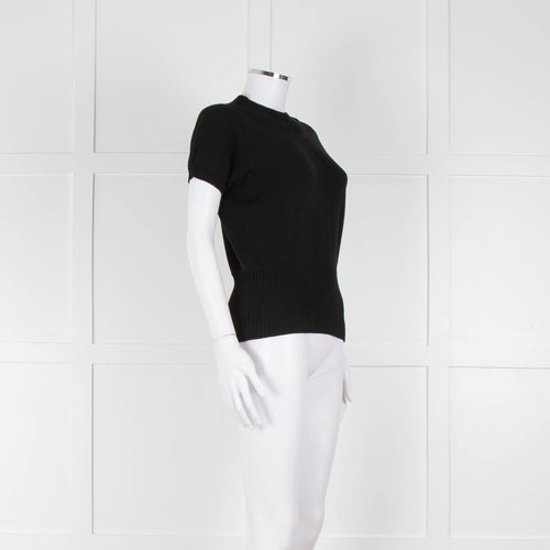 Maxmara Black Short Sleeve Back Button Cotton Jumper