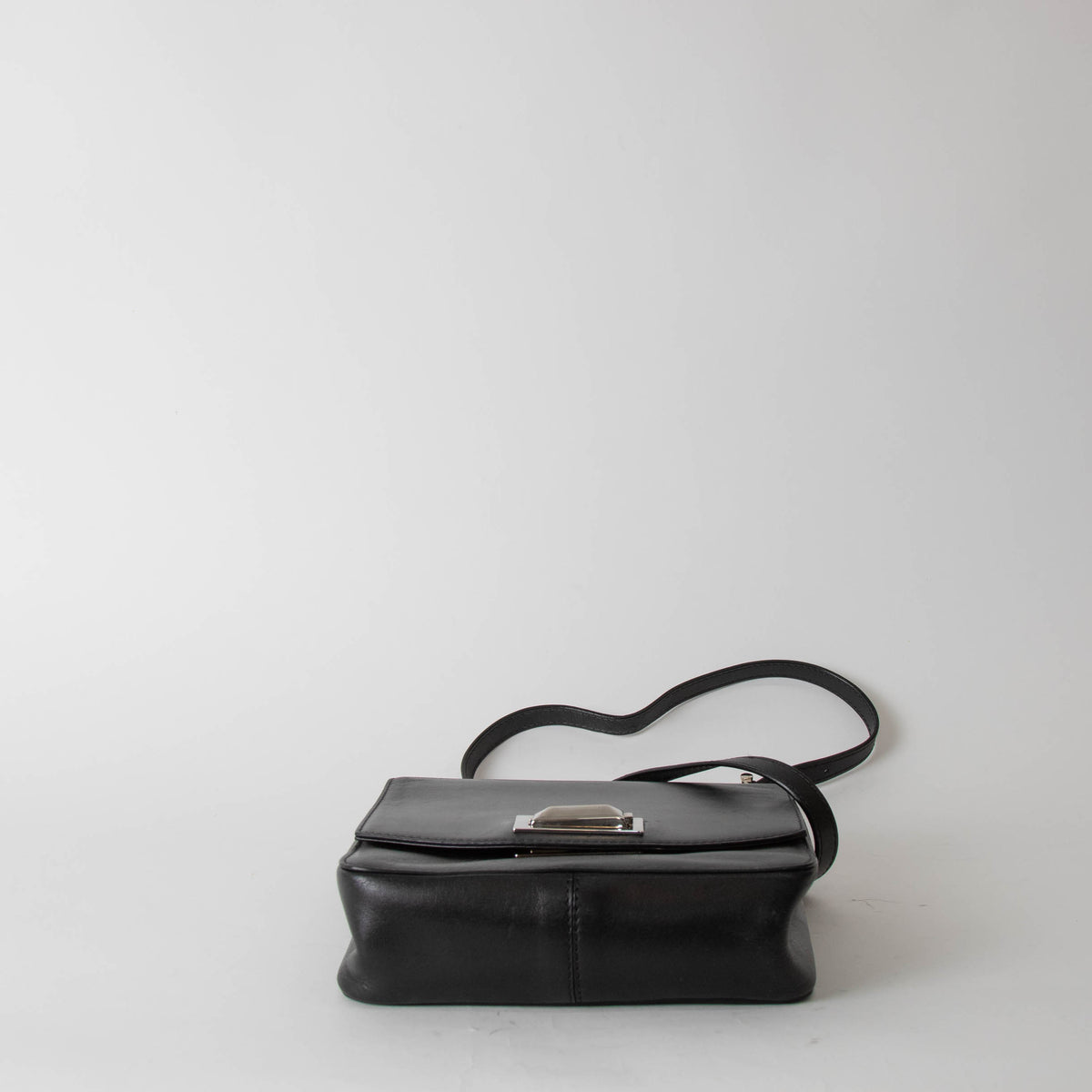 Max Mara Black Leather Silver Hardware Crossbody Bag