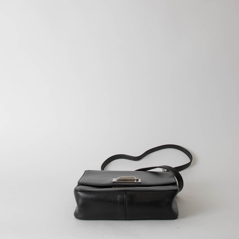 Max Mara Black Leather Silver Hardware Crossbody Bag