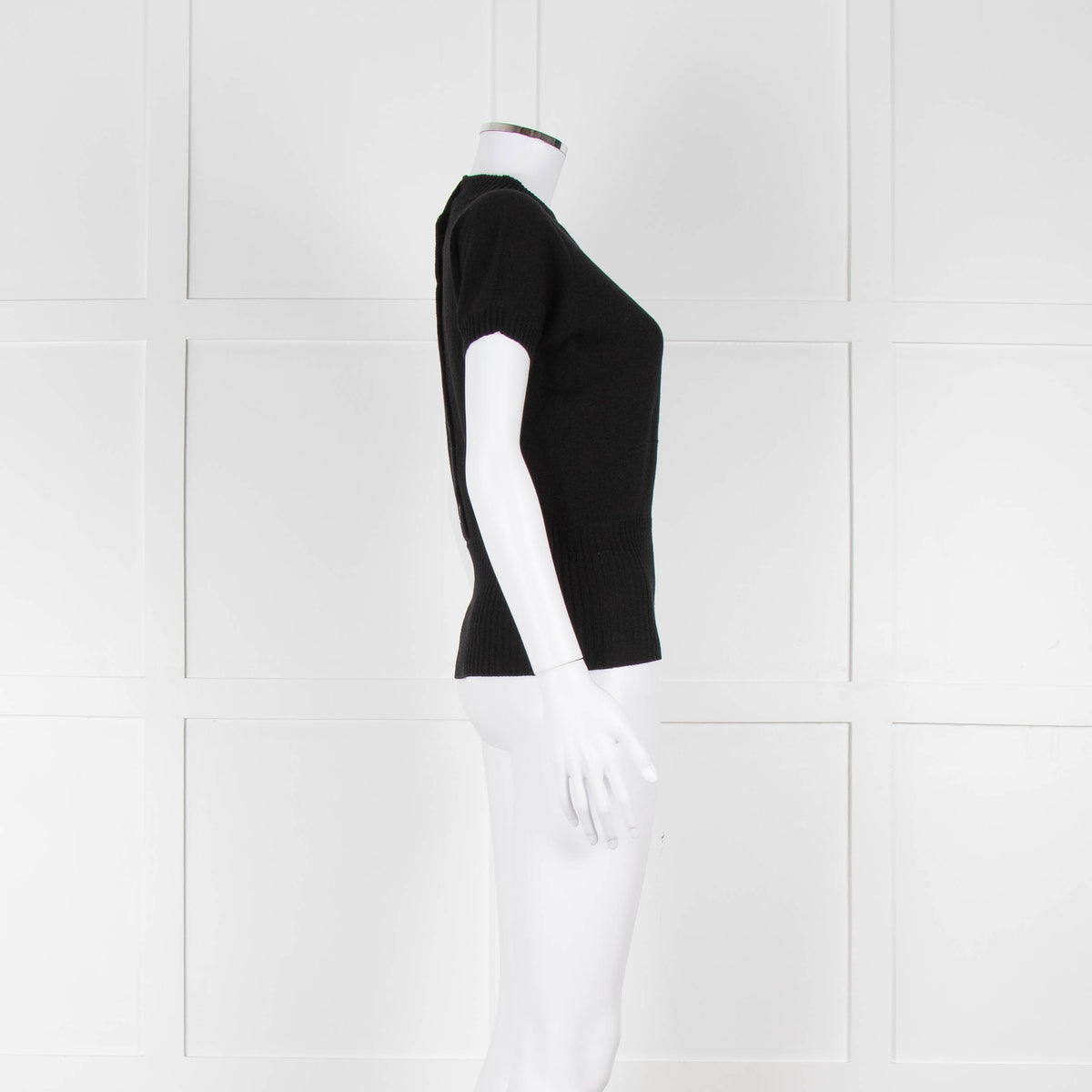 Maxmara Black Short Sleeve Back Button Cotton Jumper