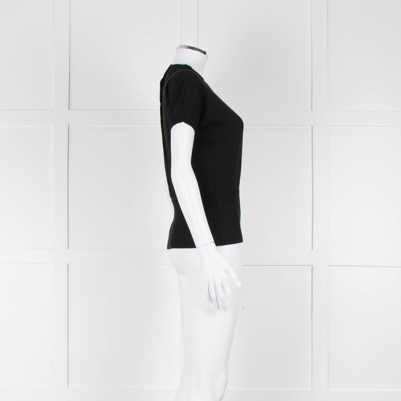 Maxmara Black Short Sleeve Back Button Cotton Jumper