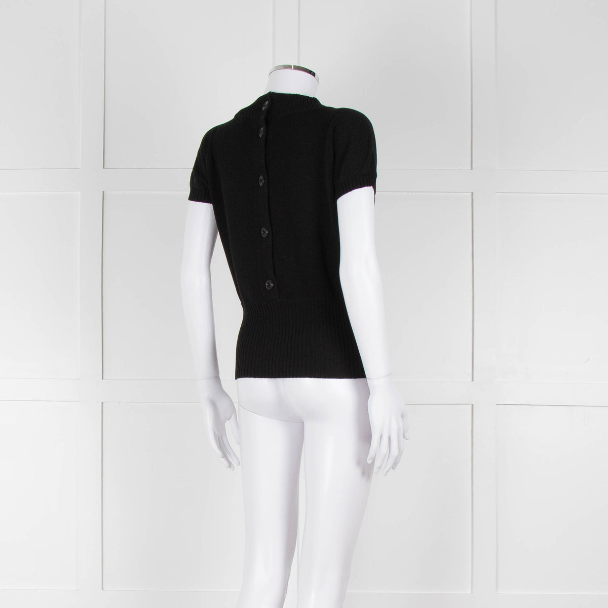 Maxmara Black Short Sleeve Back Button Cotton Jumper