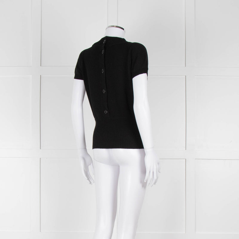Maxmara Black Short Sleeve Back Button Cotton Jumper