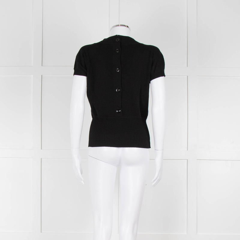 Maxmara Black Short Sleeve Back Button Cotton Jumper