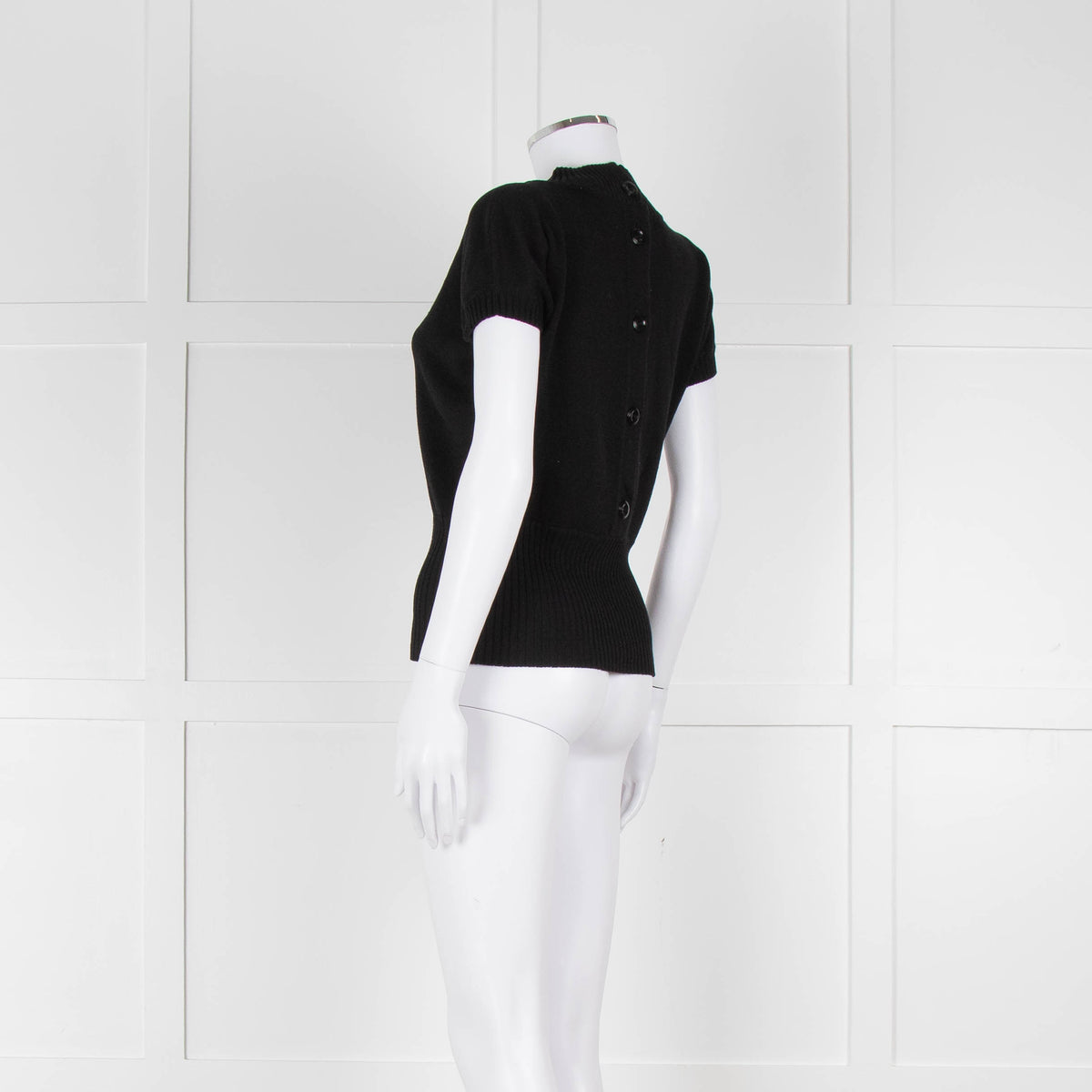 Maxmara Black Short Sleeve Back Button Cotton Jumper