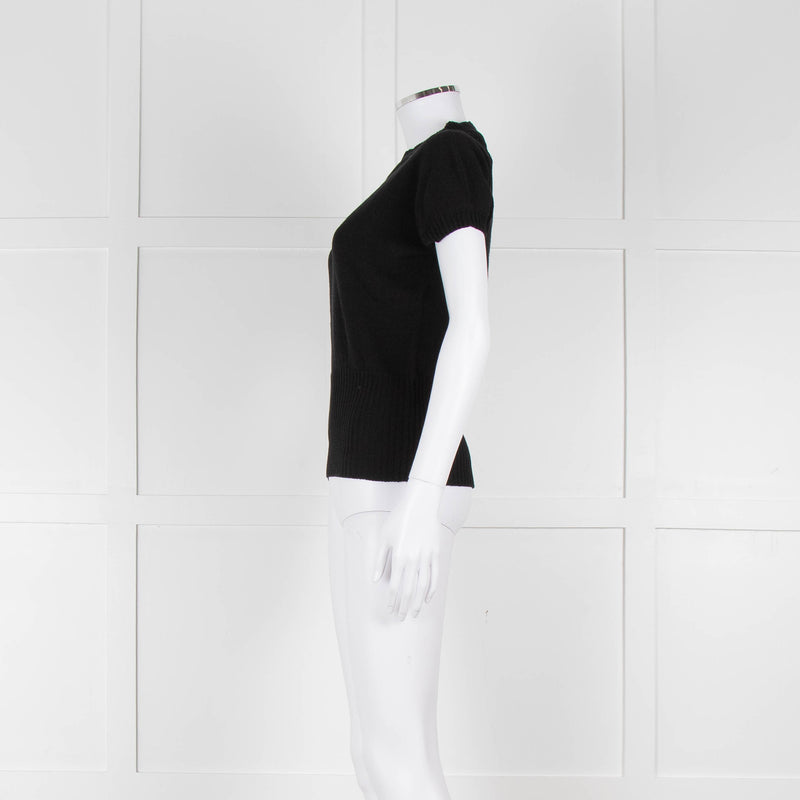 Maxmara Black Short Sleeve Back Button Cotton Jumper