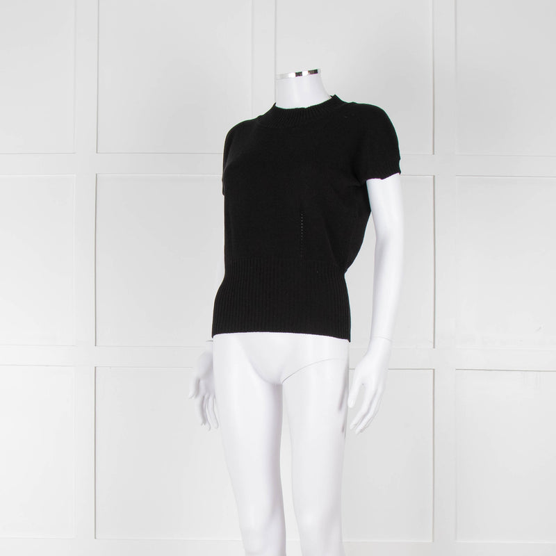 Maxmara Black Short Sleeve Back Button Cotton Jumper
