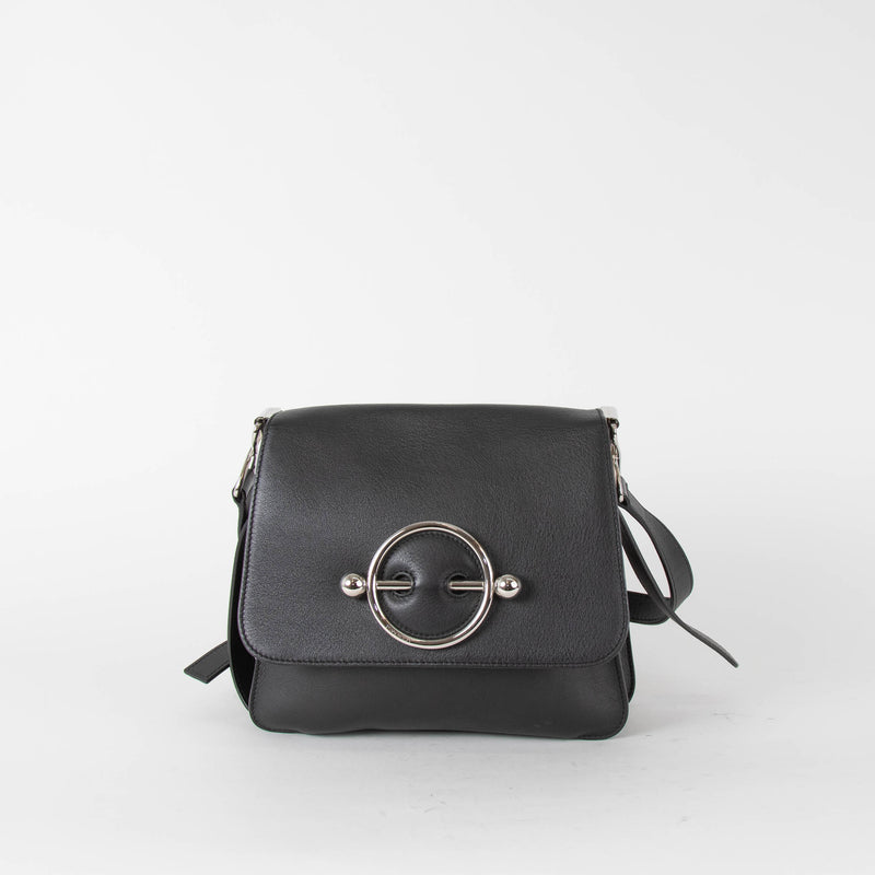JW Anderson Black Leather Silver Disc Pierce  Cross Body Bag