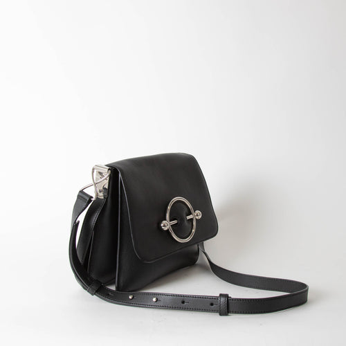 JW Anderson Black Leather Silver Disc Pierce  Cross Body Bag