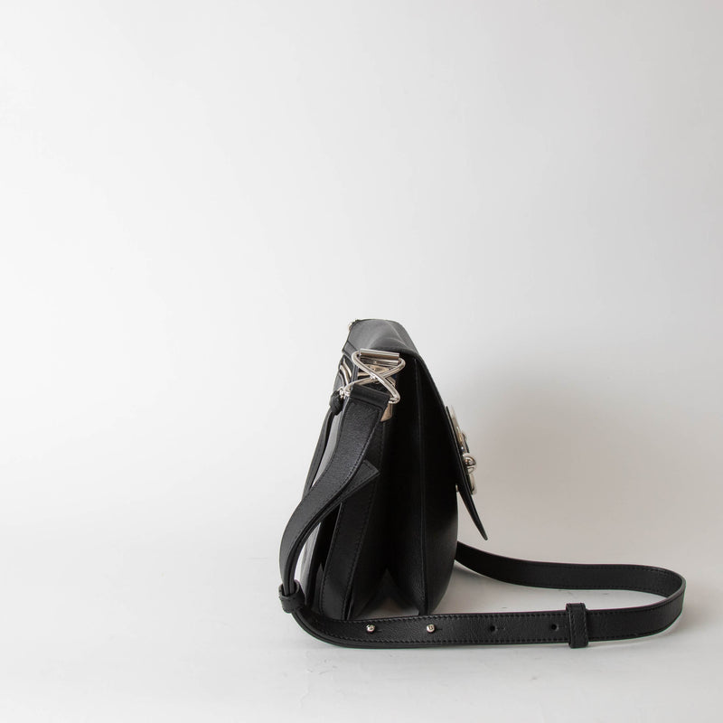 JW Anderson Black Leather Silver Disc Pierce  Cross Body Bag