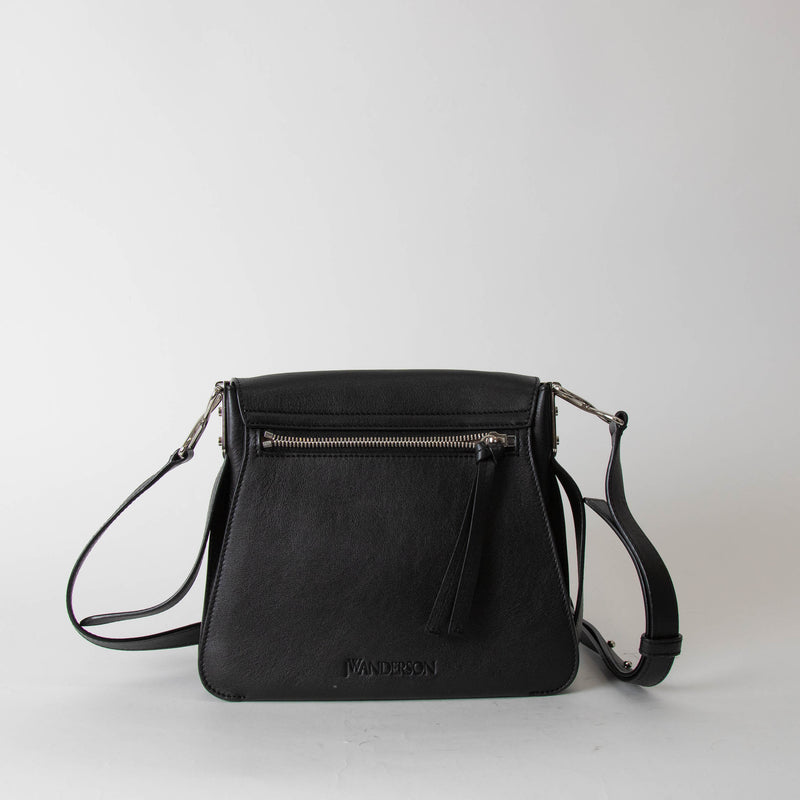 JW Anderson Black Leather Silver Disc Pierce  Cross Body Bag
