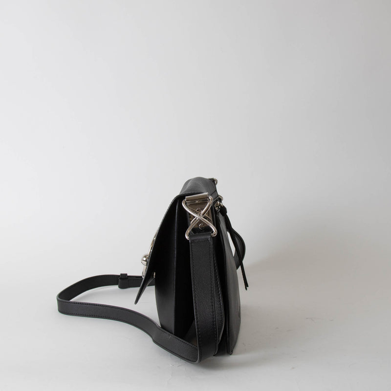 JW Anderson Black Leather Silver Disc Pierce  Cross Body Bag