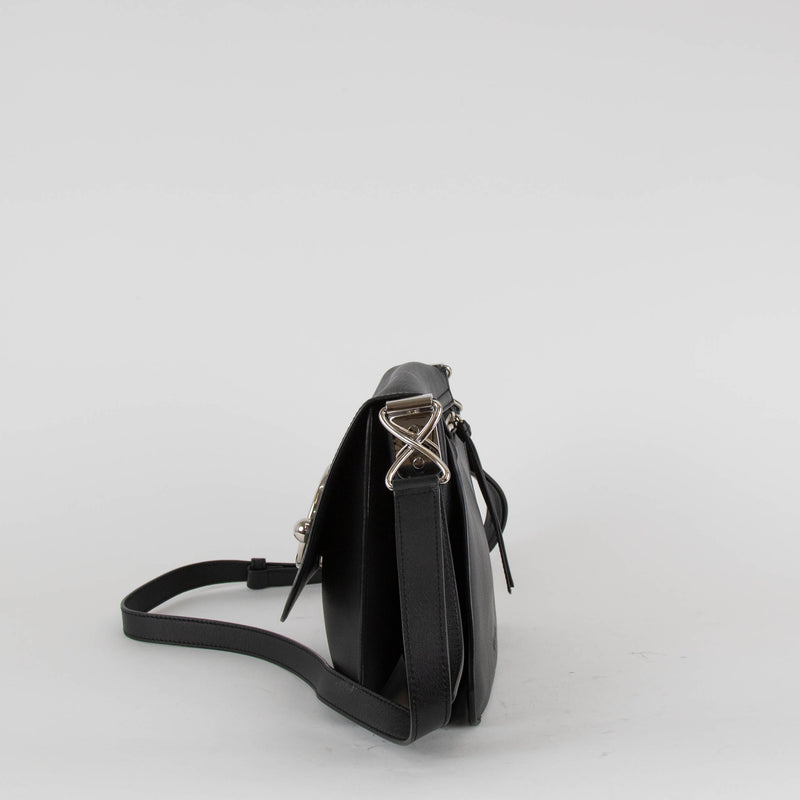 JW Anderson Black Leather Silver Disc Pierce  Cross Body Bag