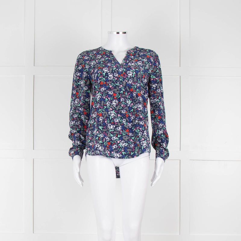 Trilogy Blue Turquoise Red Floral Long Sleeve Top