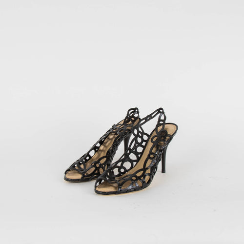 Louis Vuitton Black Patent Cut Out Leather Heeled Sandals