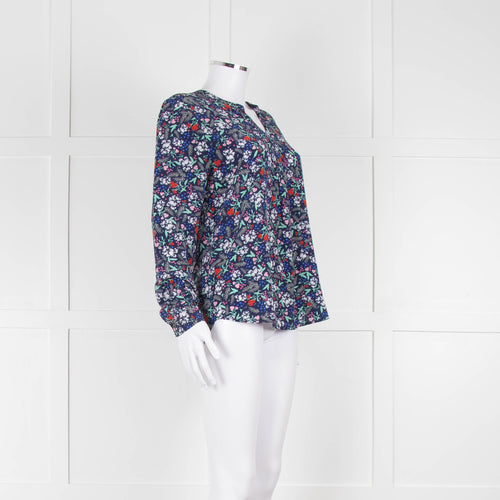 Trilogy Blue Turquoise Red Floral Long Sleeve Top