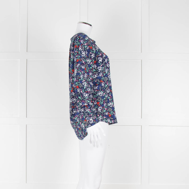 Trilogy Blue Turquoise Red Floral Long Sleeve Top