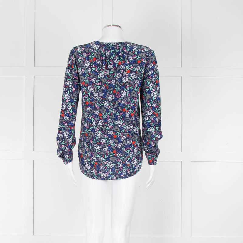 Trilogy Blue Turquoise Red Floral Long Sleeve Top