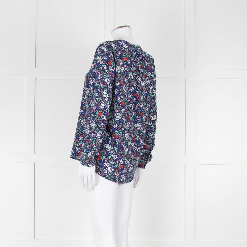 Trilogy Blue Turquoise Red Floral Long Sleeve Top