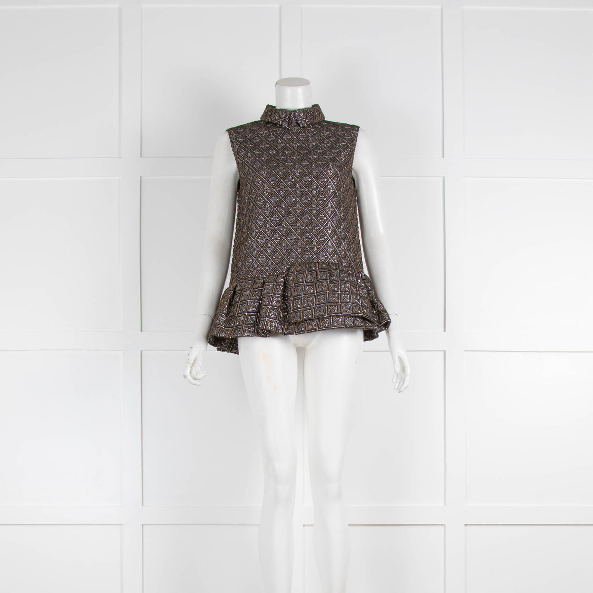 No 21 Black Brown Silver Brocade Sleeveless Top