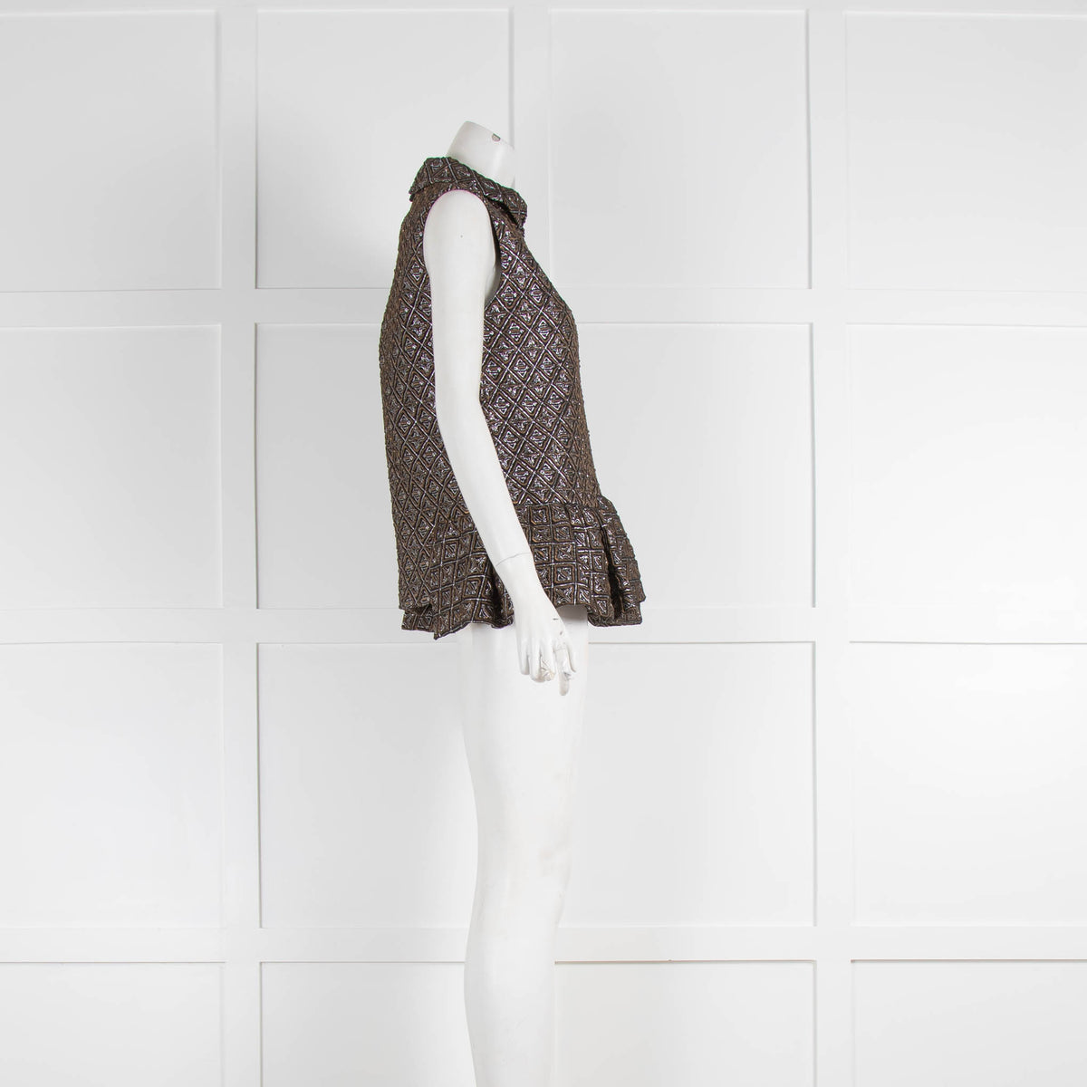 No 21 Black Brown Silver Brocade Sleeveless Top