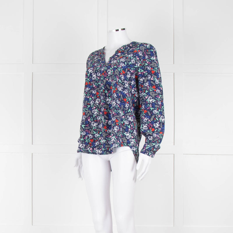 Trilogy Blue Turquoise Red Floral Long Sleeve Top