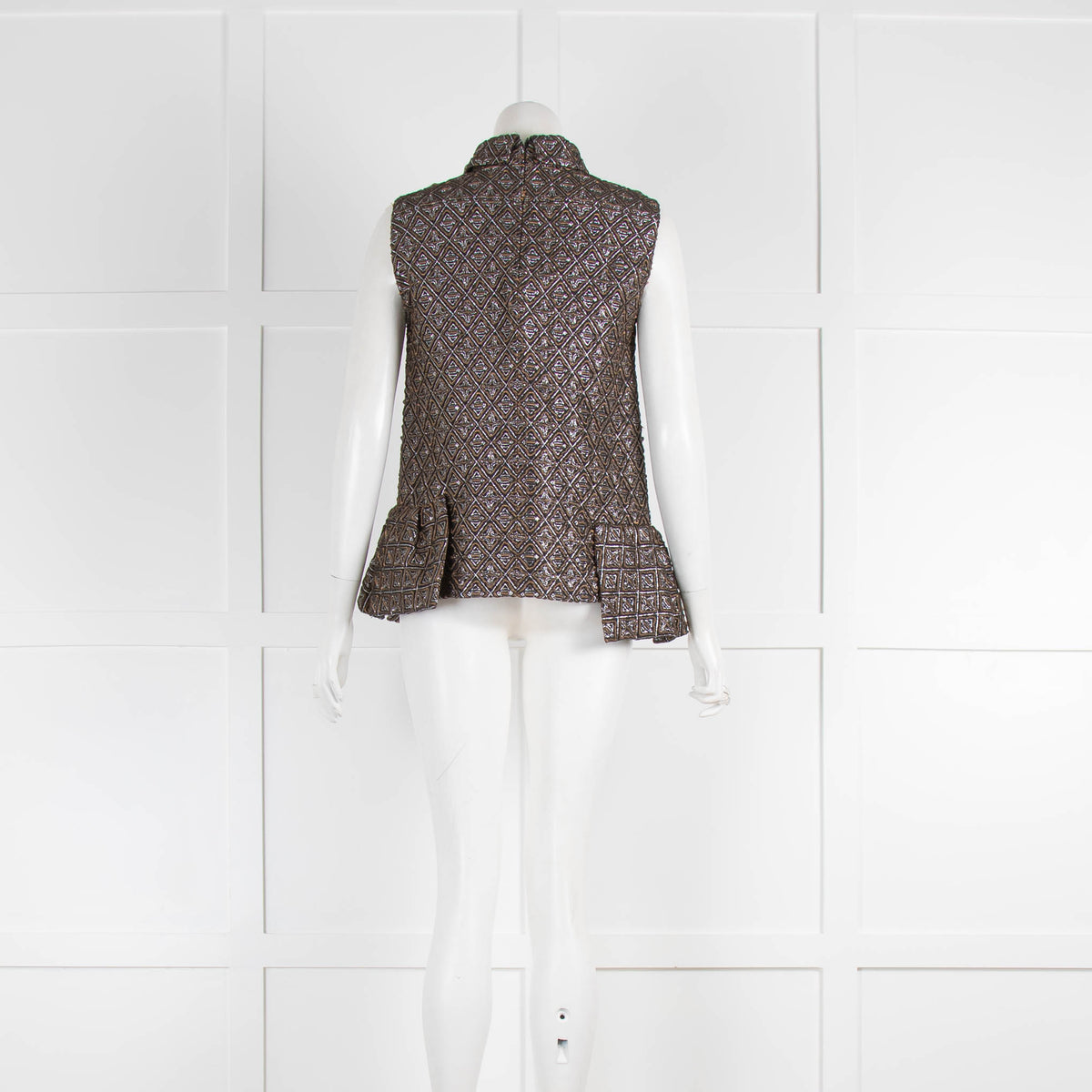 No 21 Black Brown Silver Brocade Sleeveless Top