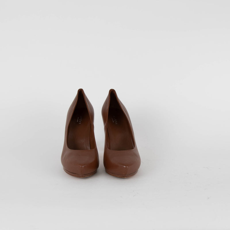 Gucci Brown Leather Heeled Pointy Shoes