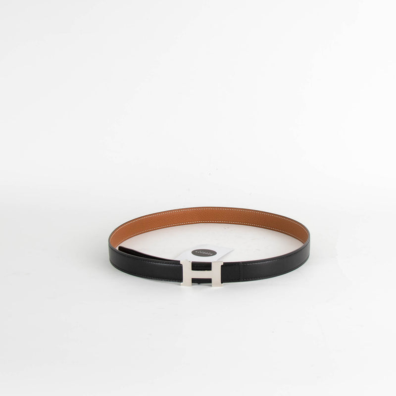 Hermes H Black Leather Reversible Belt