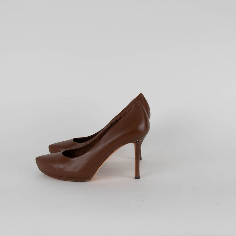 Gucci Brown Leather Heeled Pointy Shoes