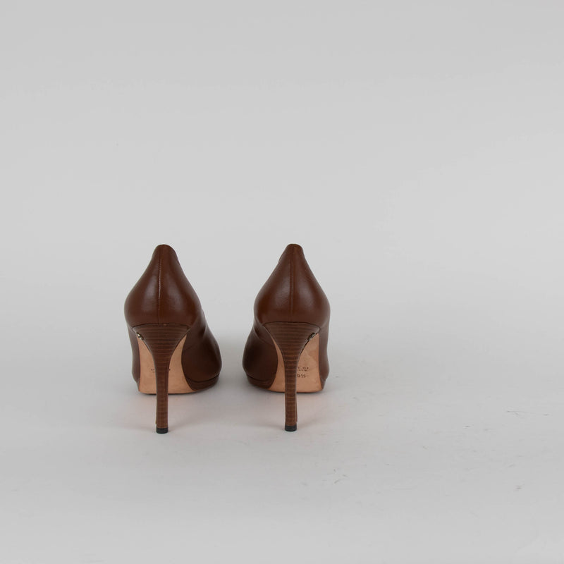 Gucci Brown Leather Heeled Pointy Shoes