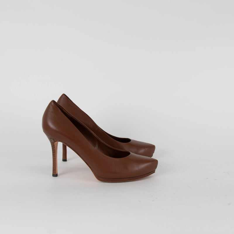Gucci Brown Leather Heeled Pointy Shoes