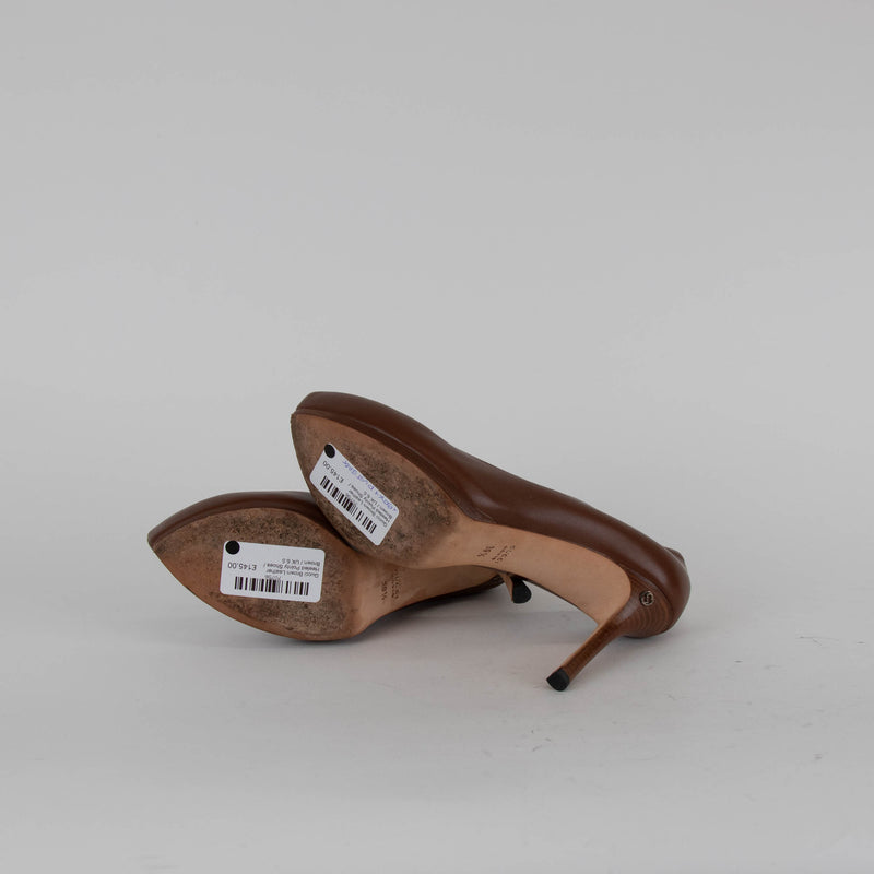 Gucci Brown Leather Heeled Pointy Shoes
