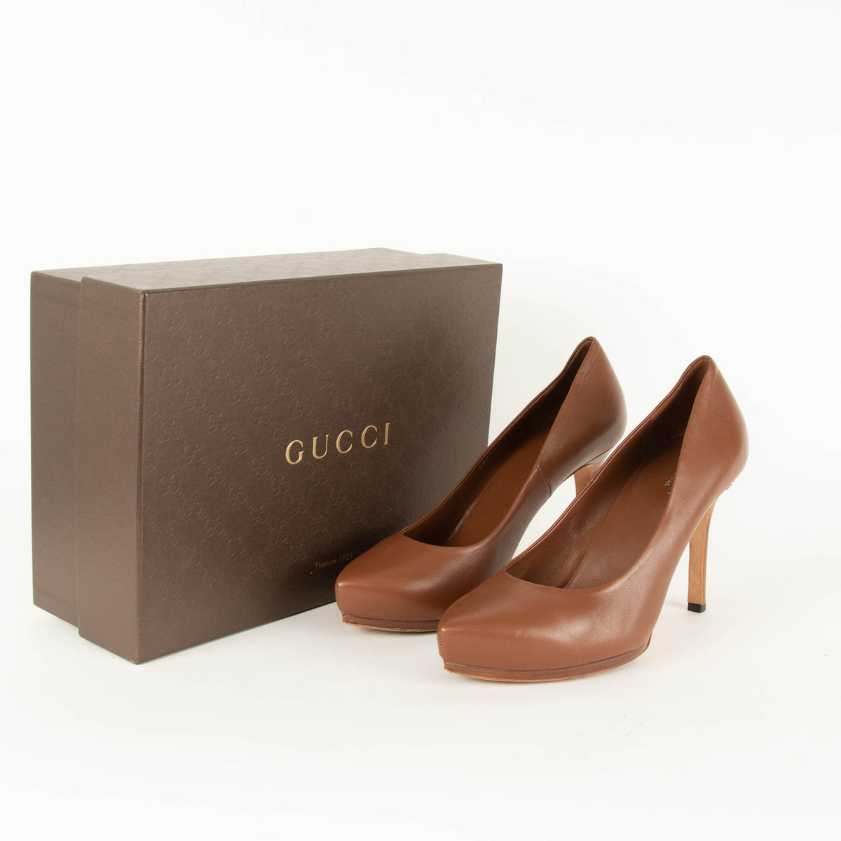 Gucci Brown Leather Heeled Pointy Shoes