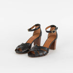 Sezane Black Leather Marianne Heeled Sandals